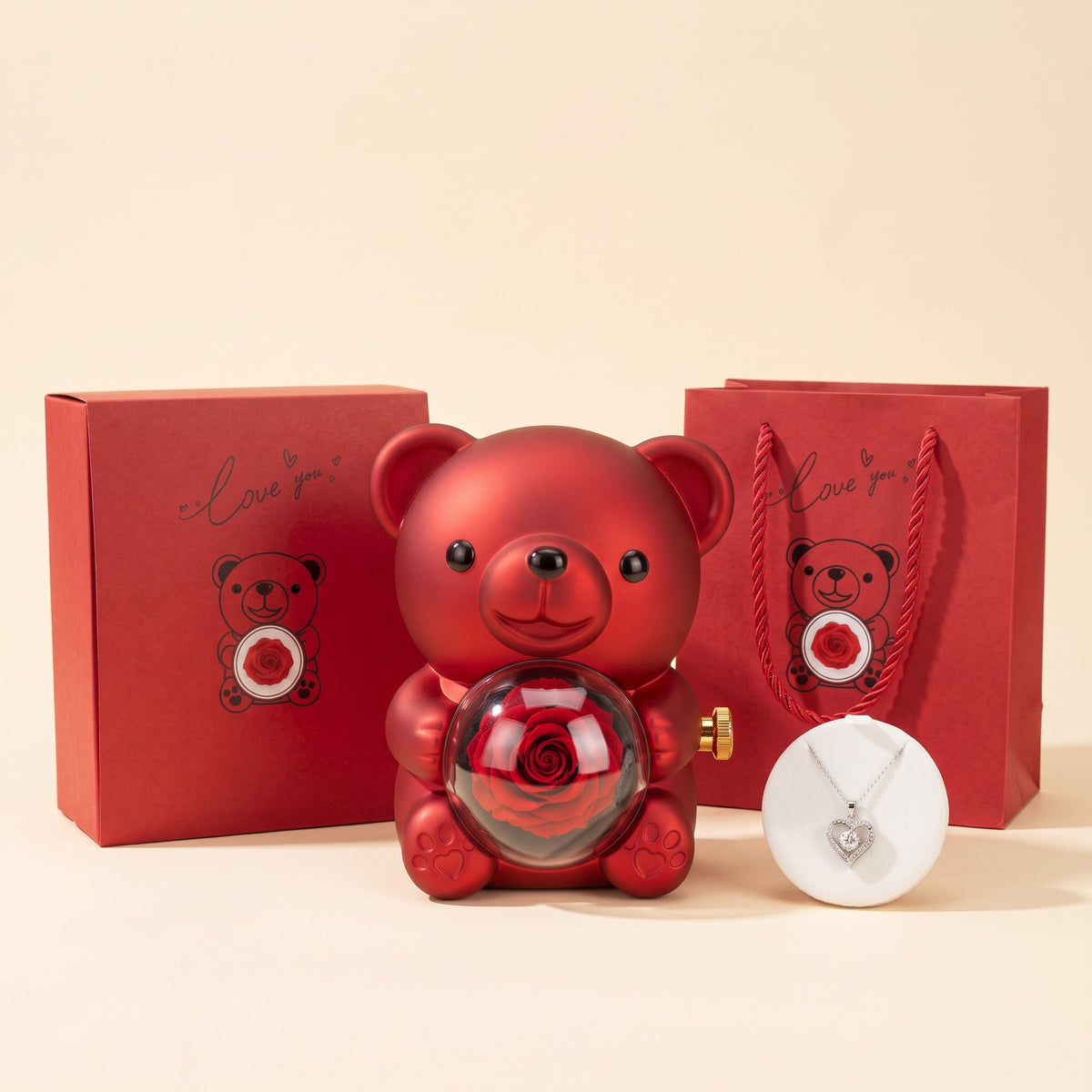 El regalo perfecto para tu pareja - Oso con rosa eterna™