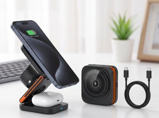 Cargador Inalámbrico Portátil 3 en 1 para Móvil, Reloj y Auriculares