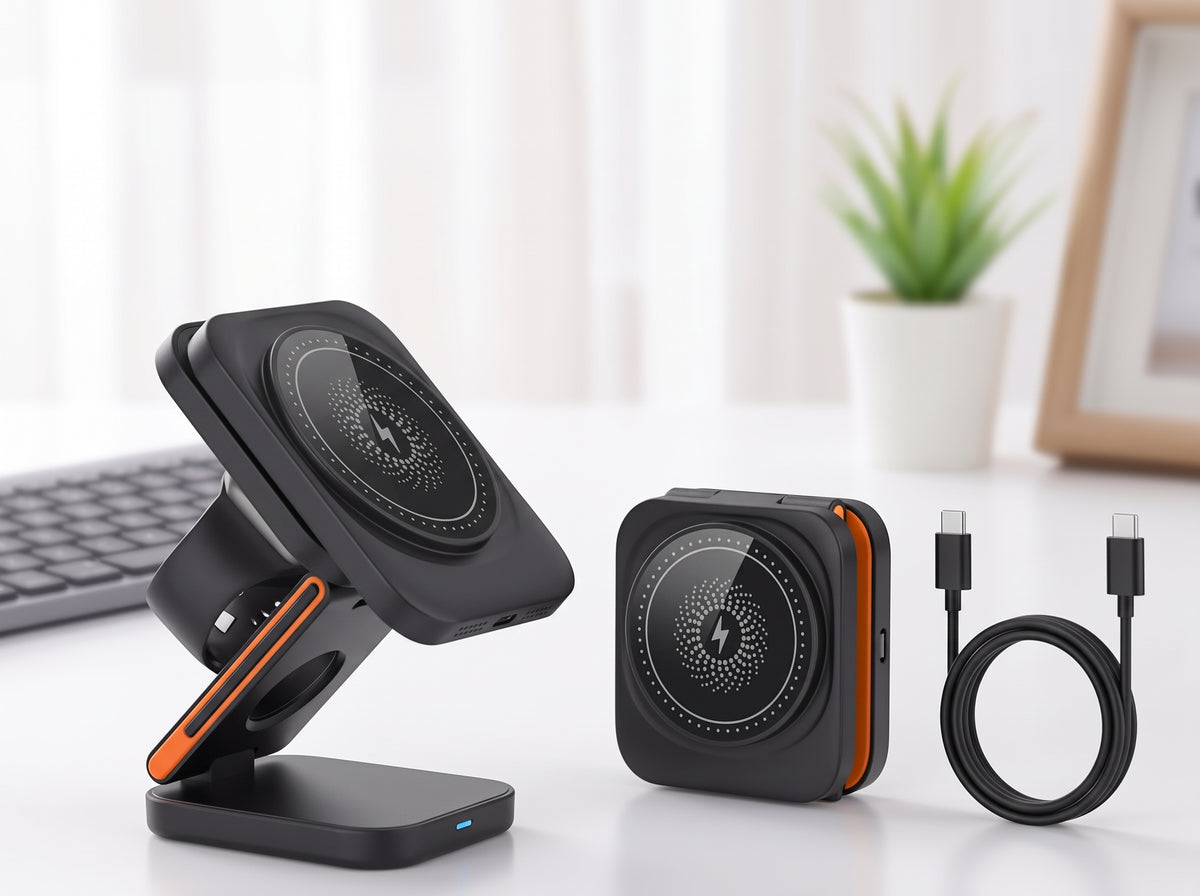Cargador Inalámbrico Portátil 3 en 1 para Móvil, Reloj y Auriculares