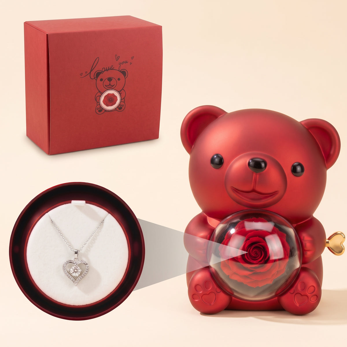 El regalo perfecto para tu pareja - Oso con rosa eterna™